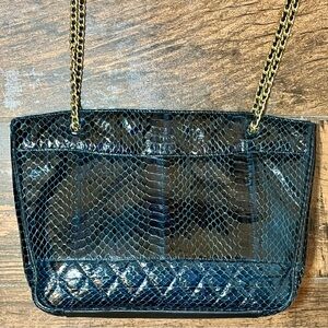 Vintage Navy Blue Snakeskin Gold Chain Leo Rexx Shoulder Bag